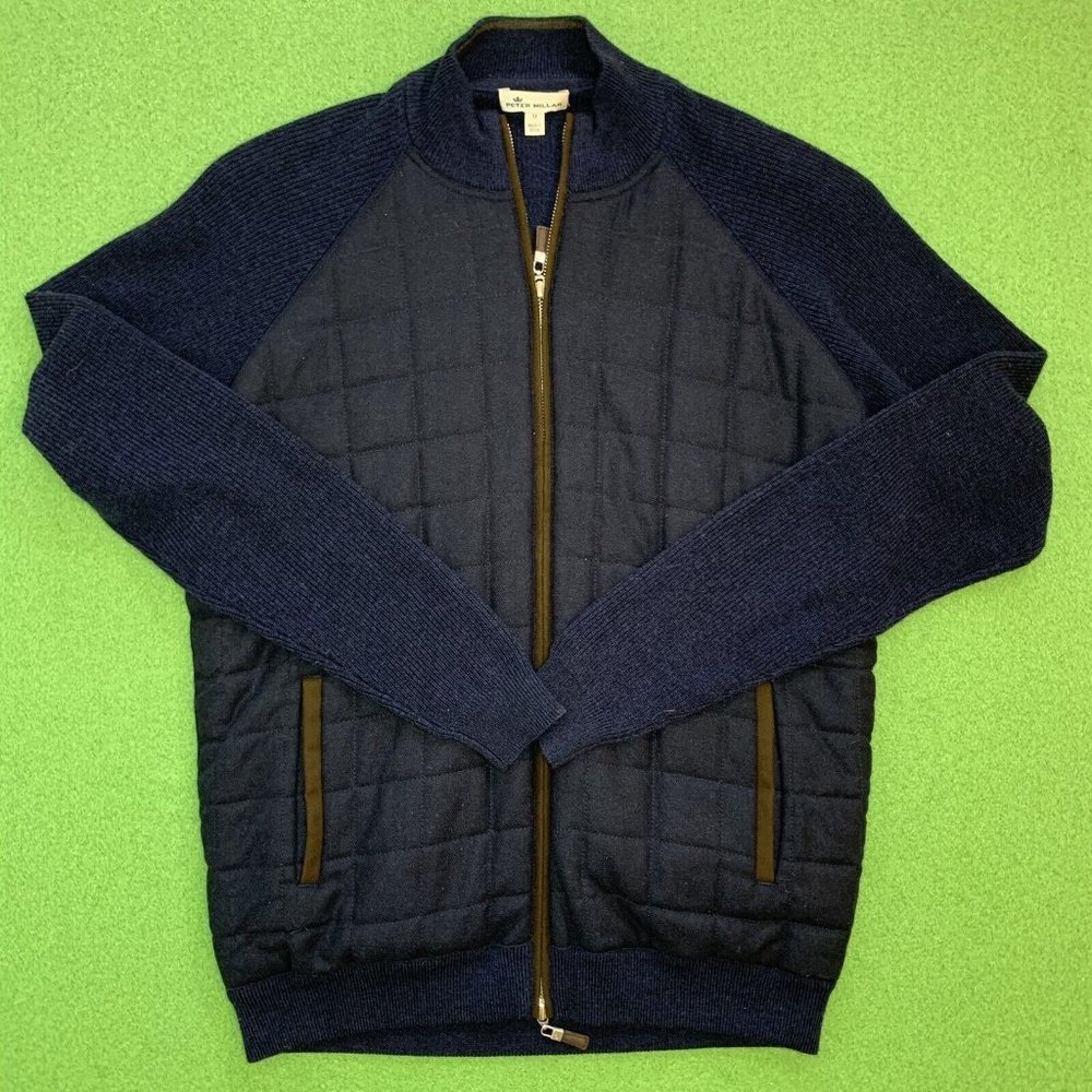 Peter Millar Crown Quilt Navy Blue Wool Blend Zip Up Jacket Men’s Size Medium